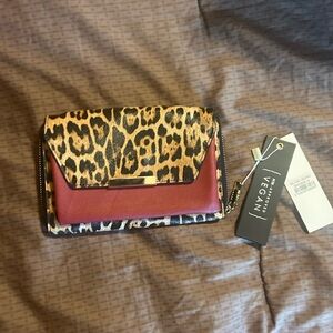 Leopard Print and Red Vegan Clutch